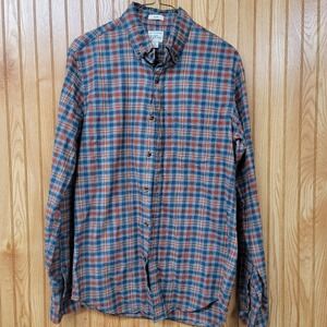 J.Crew Slim Fit Plaid Button Down Shirt Blue Orange Cotton Small Cabin Outdoorsy